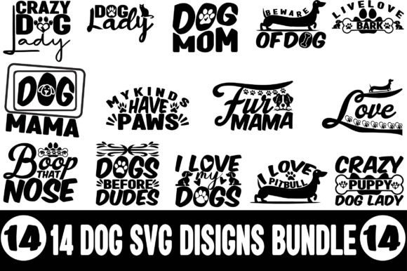 14 Dog SVG Designs Bundle