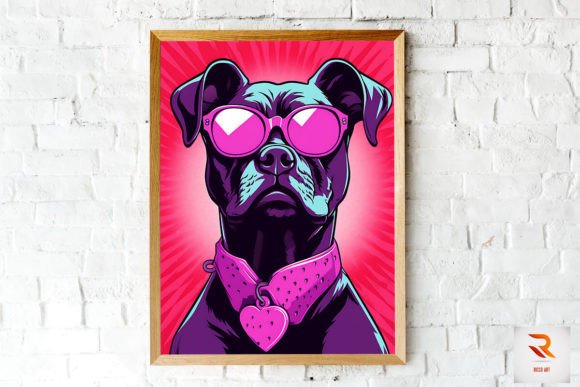 Bullmastiff Dog Pink Glasses Wall Art