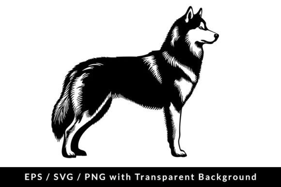 Husky Dog Monochrome Clip Art: Embroidery Field Test
