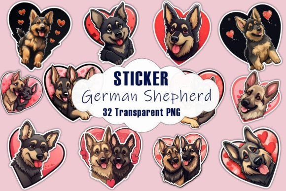 Lovely German Shepherd Dog Stickers PNG Bundle