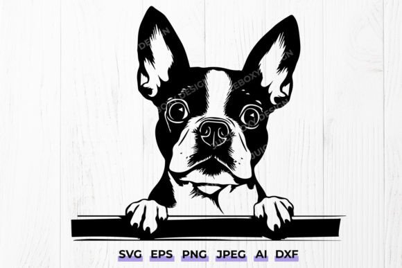 Peeking Boston Terrier Dog Svg Dxf